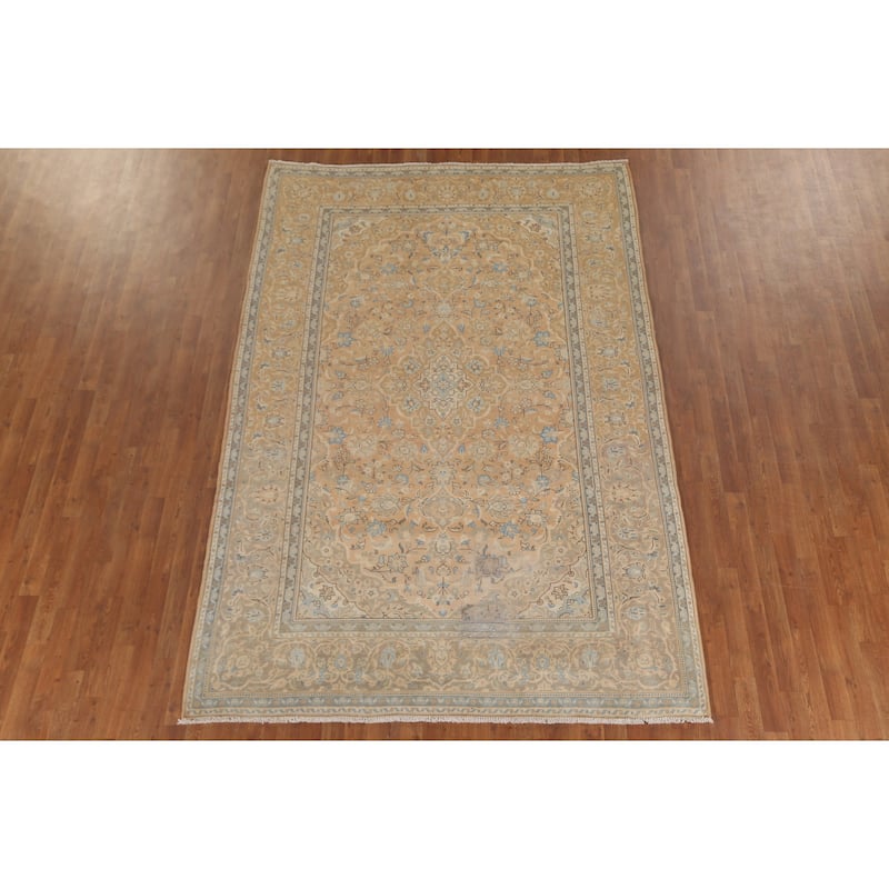Mashad Persian Vintage Area Rug Hand-Knotted Wool Carpet - 6'6"x 9'10"