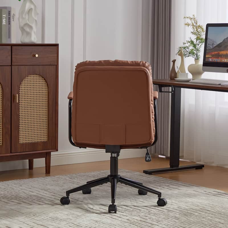 PU Leather Swivel Office Chair with Wheels, Adjustable Mid Back Home Desk Chair, Computer Rolling Chair with Padded Armrest