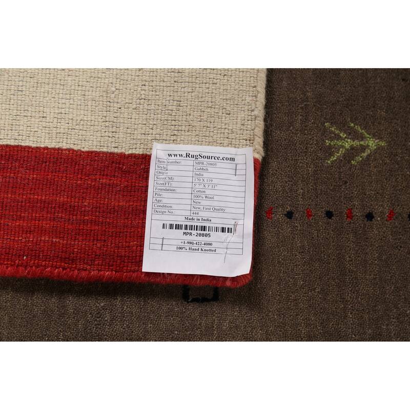 Brown Tribal Gabbeh Indian Accent Rug Handmade Wool Carpet - 3'11"x 5'7"