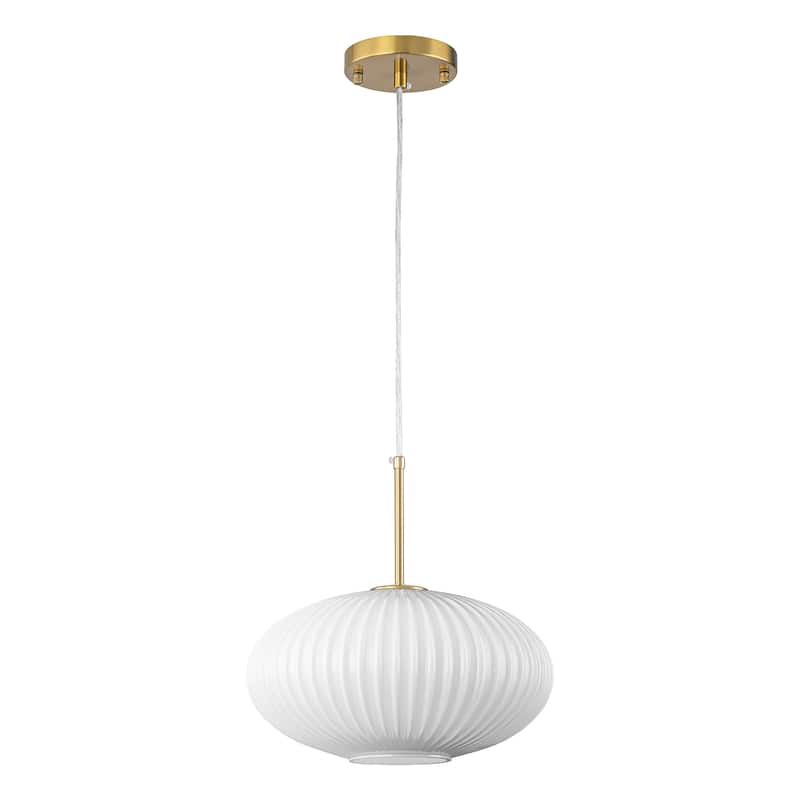 Rennnsan 1-Light Brass Ribbed Opal Glass Pendant for Dining Room - 1 Light