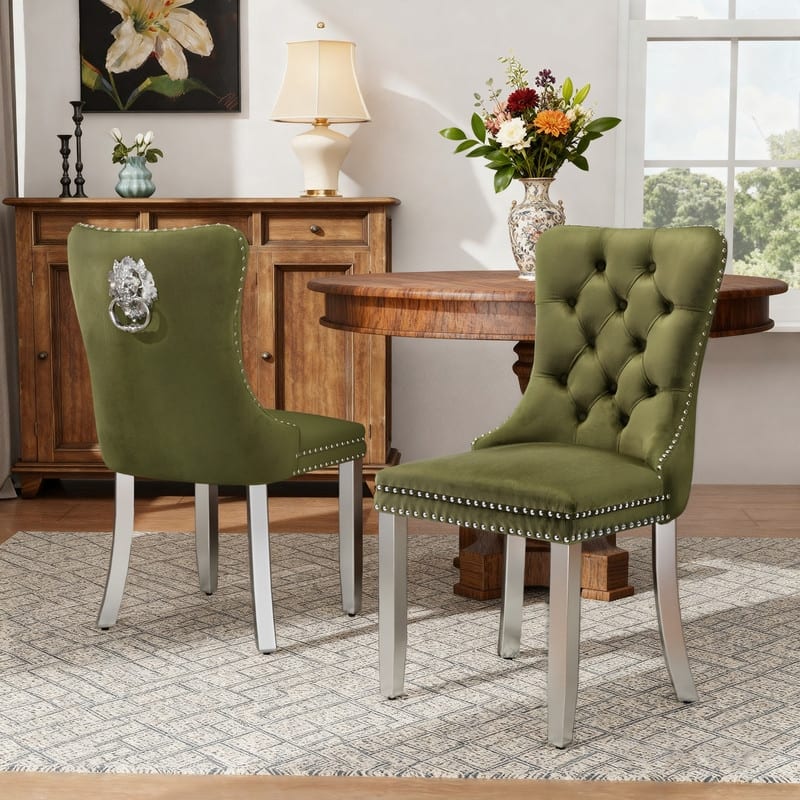 High-end Tufted Velvet Upholstered Nailhead Dining Chair Set of 6