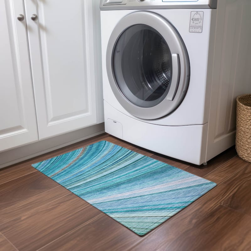 Machine Washable Indoor/ Outdoor Chantille Modern Burst Rug - Teal - 1'8" x 2'6"