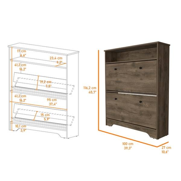 dimension image slide 1 of 3, Shoe Rack With One Open Shelf And Two Extendable Cabinets