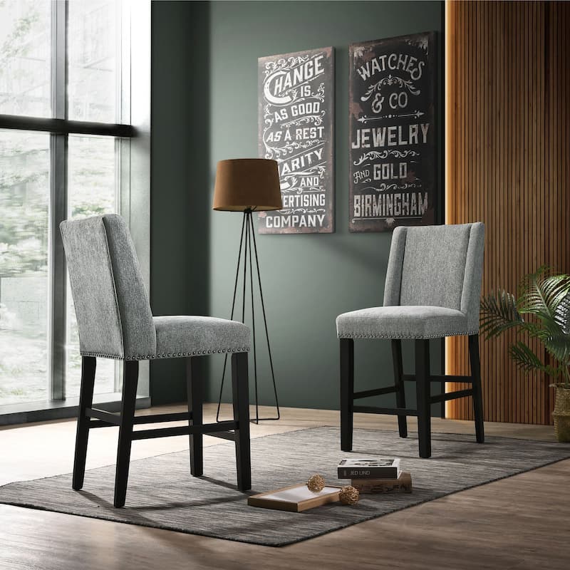 Set of 2 Gray and Brown Upholstered Counter Stools 41.5"
