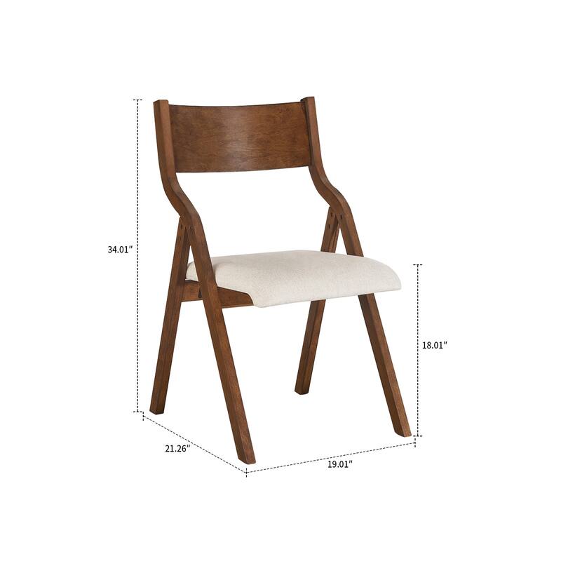 European Vintage Set of 2 Wooden Folding Dining Side Chairs with Fabric Seat Cushions
