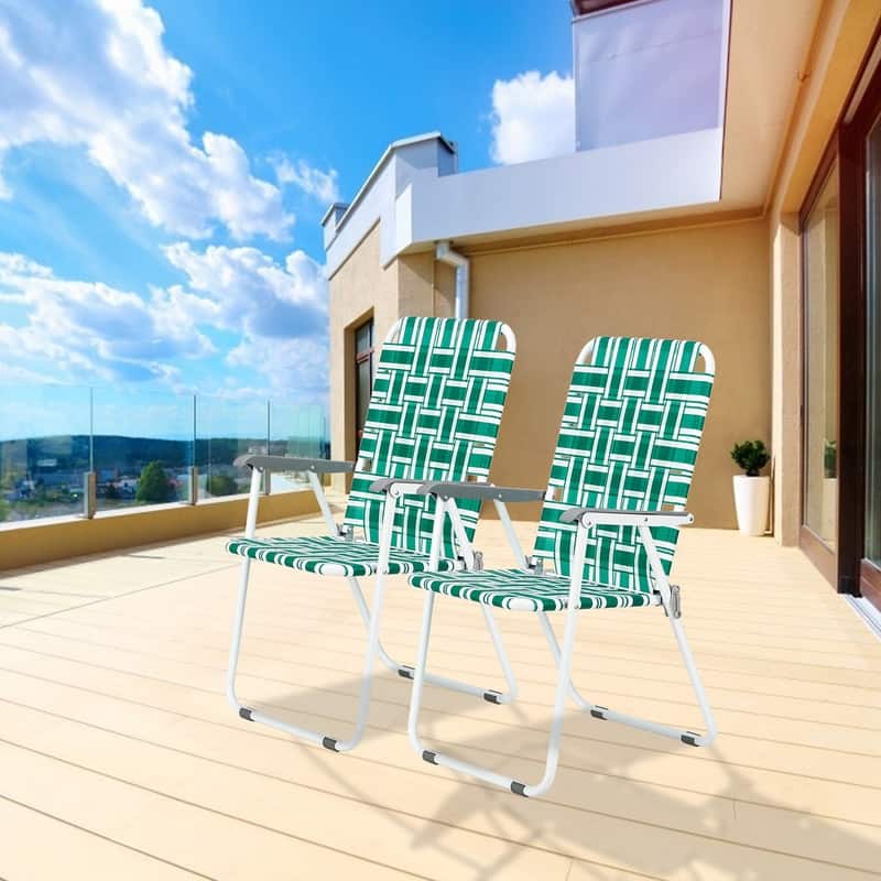 Outdoor Picnic Camping Folding Beach Chair Set of 2 - Green