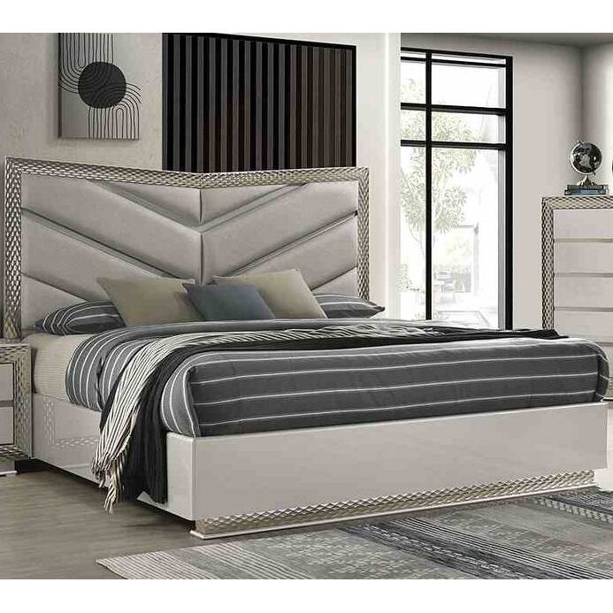 Glam 1-pc Gay Finish Platform LED Bed