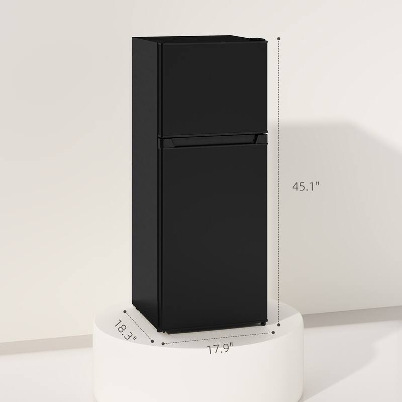 HOMCOM 4 Cu.Ft Mini Fridge with Freezer, Double Door Compact Refrigerator with Adjustable Thermostat for Bedroom - Black