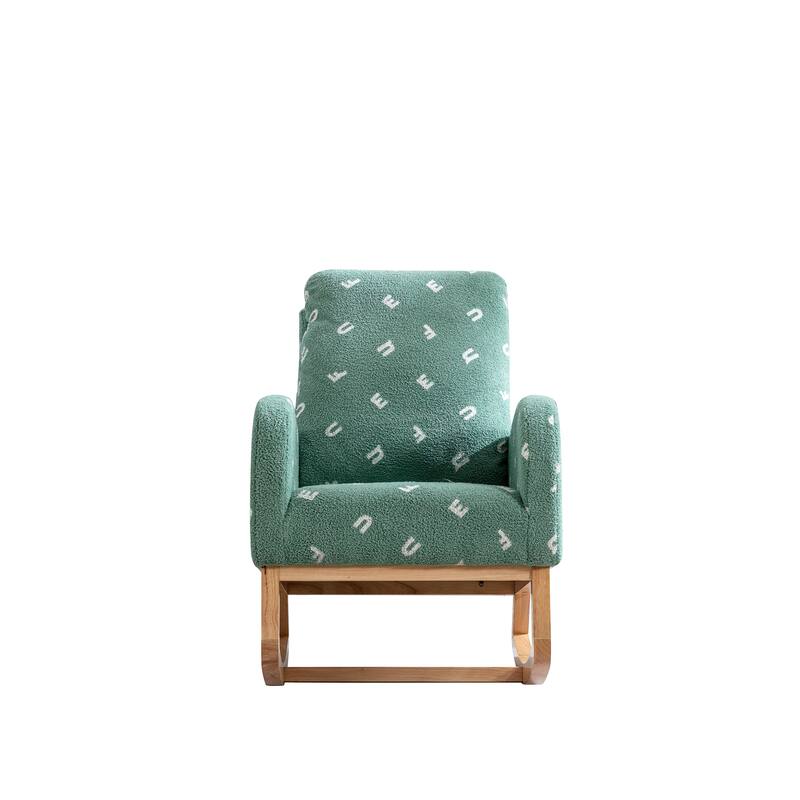 Green Modern 26.8" Upholstered High Back Rocking Chair With Side Pocket and Wood Frame