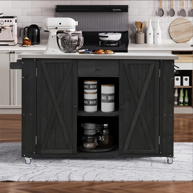 52.25" Outdoor Kitchen Island with Stainless Steel Top, Ample Storage Space, Towel and Spice Racks and a Bottle Opener