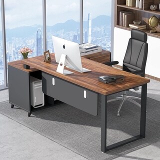 55 Inch L Shaped Executive Desk with 2 Drawers Cabinet - Bed Bath ...