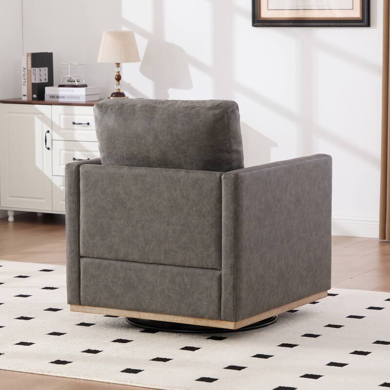 Modern PU Swivel Accent Chair with Armrest and Metal Base