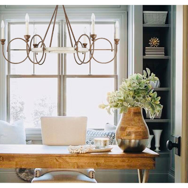 6 Lt. Rustic Iron Wood Chandelier