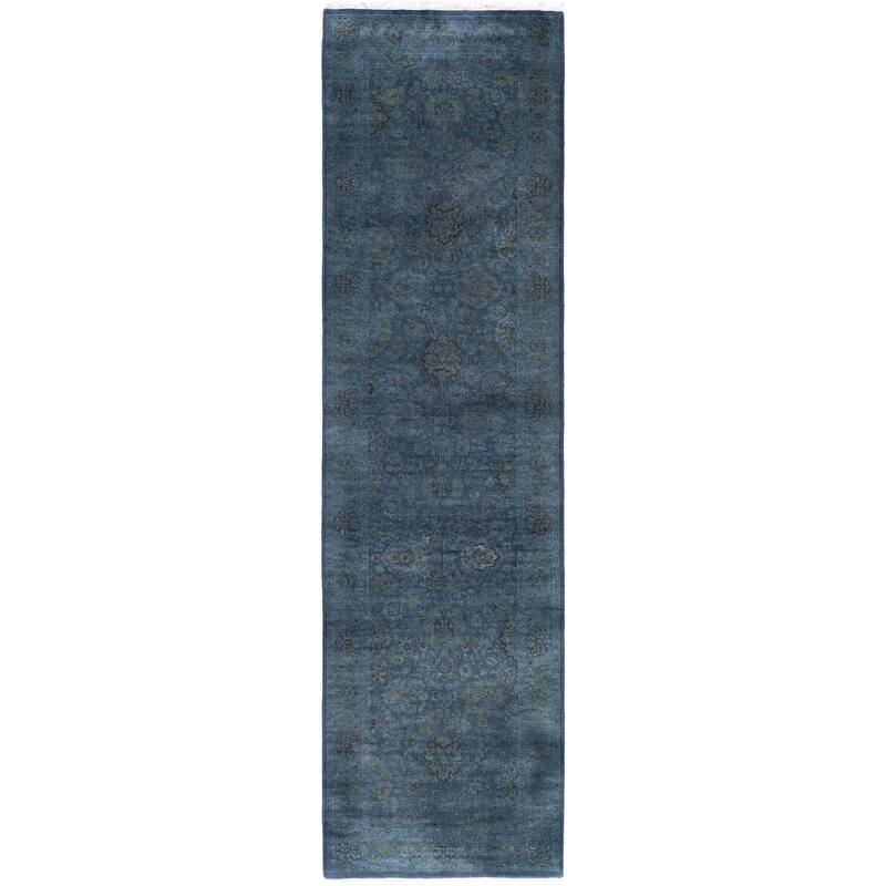 Overdyed One-of-a-Kind Hand-Knotted Runner Rug - Gray - 2' 7" x 9' 7"