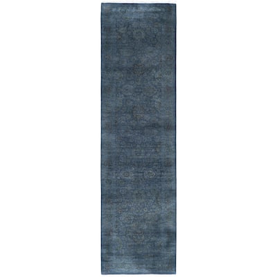 Overdyed One-of-a-Kind Hand-Knotted Runner Rug - Gray - 2' 7" x 9' 7"