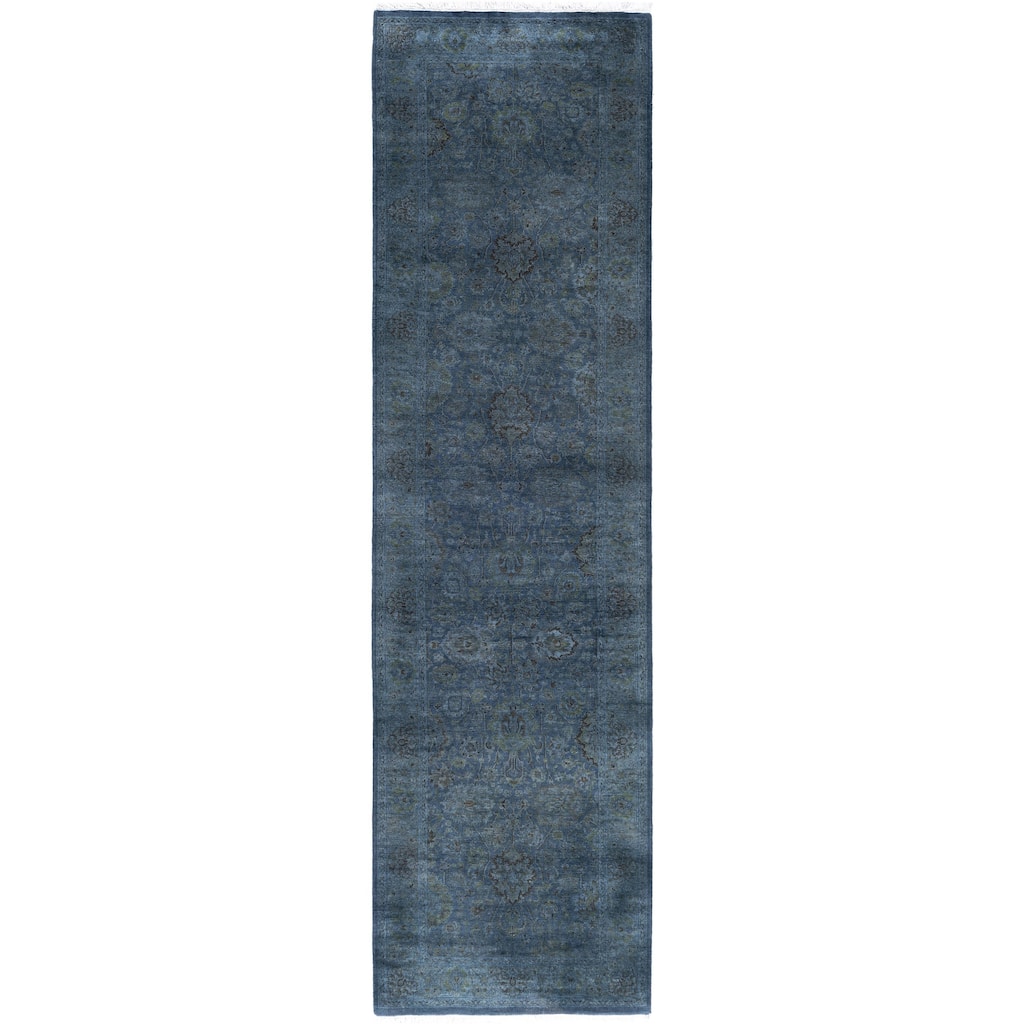 Overdyed One-of-a-Kind Hand-Knotted Runner Rug - Gray - 2' 7" x 9' 7"
