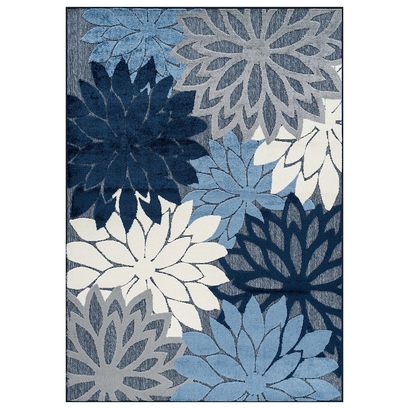 World Rug Gallery Indoor/Outdoor High-Low Textured Area Rug, Floral Easy-Clean Patio Rug