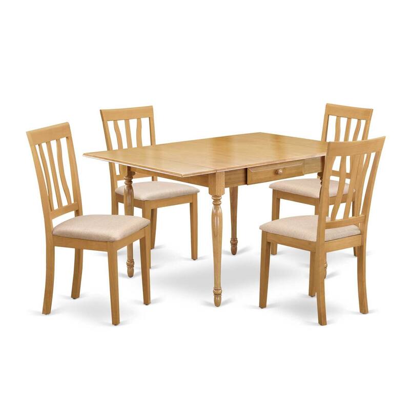 HomeStock 5-Pc Natural Oak Finish Solid Wood Top-Dining Room Set with Dropleaf-Seats 4