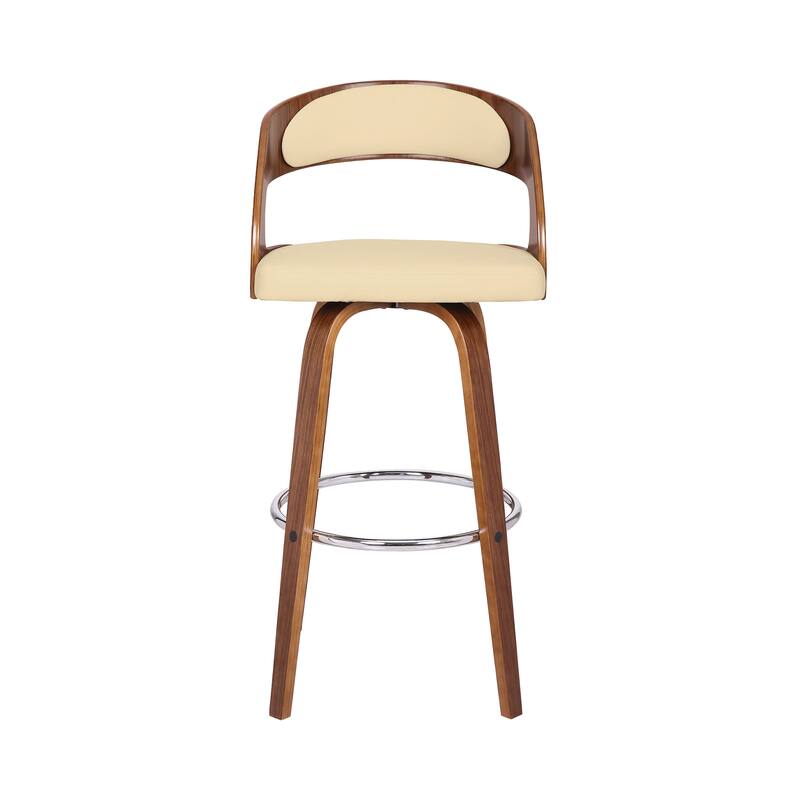 HomeRoots 30" Cream and Brown Fabric and Iron Low Back Bar Height Swivel Bar Chair