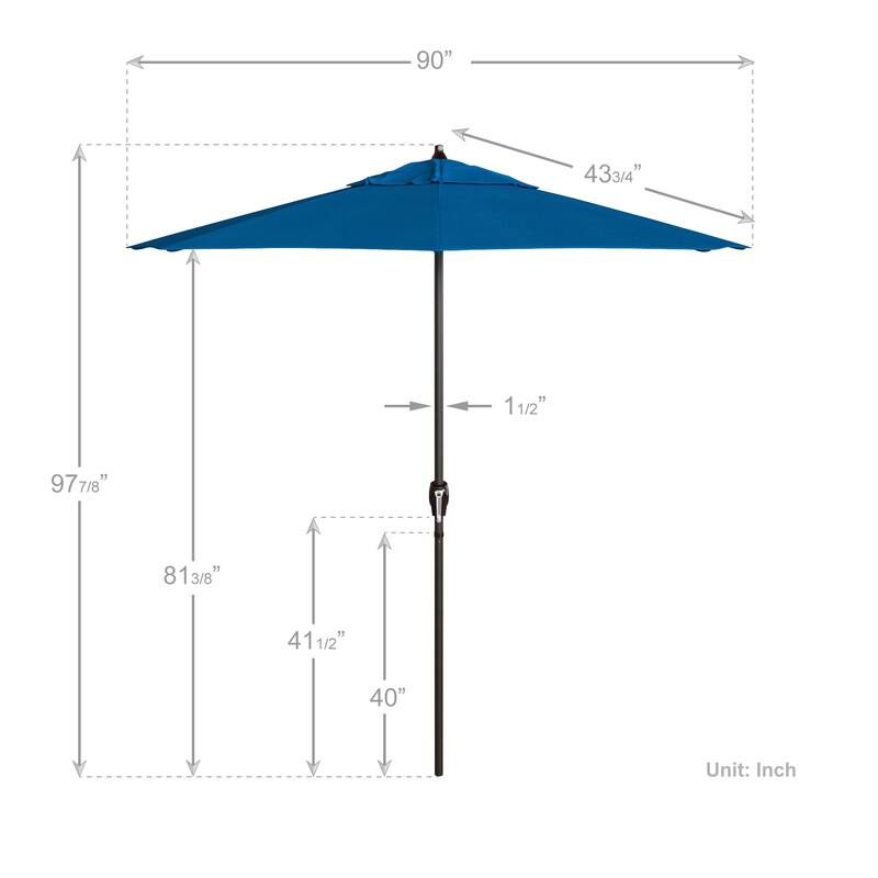 California Umbrella 7.5' Round Crank Lift Auto Tilt 8 Rib Aluminum Patio Umbrella, Bronze Finish, Pacifica Pacific Blue Fabric
