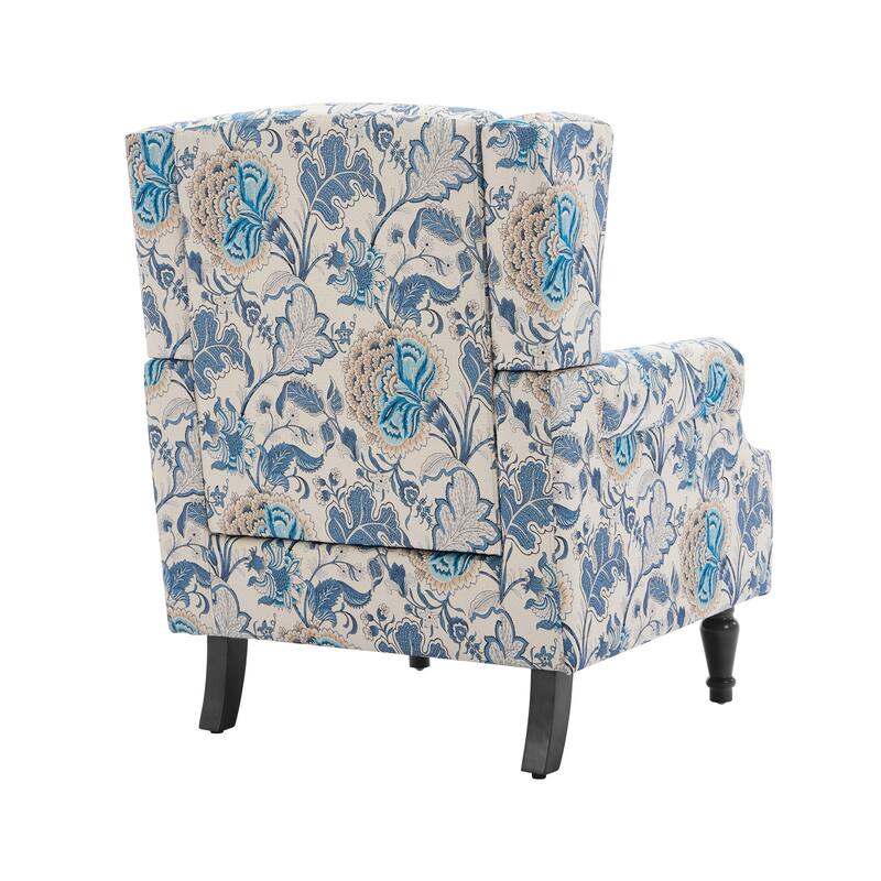 2 Set Transitional Patterned Wingback Accent Chairs with NailHead