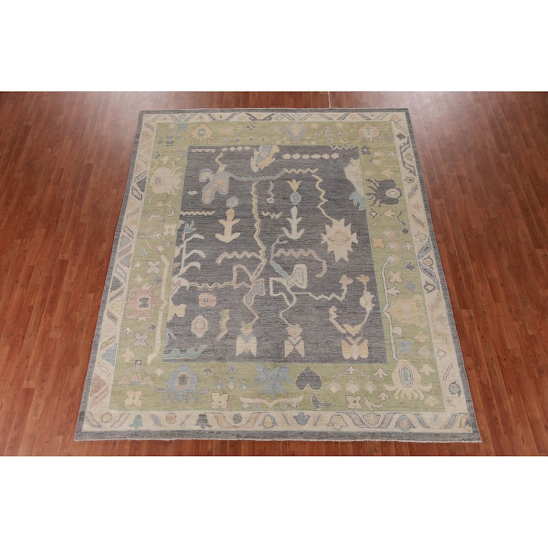 Hand Knotted Oriental 100% Wool Carpet Transitional All-Over Greys & Charcoal Oushak Area Rug - 9' 10'' X 8' 1''