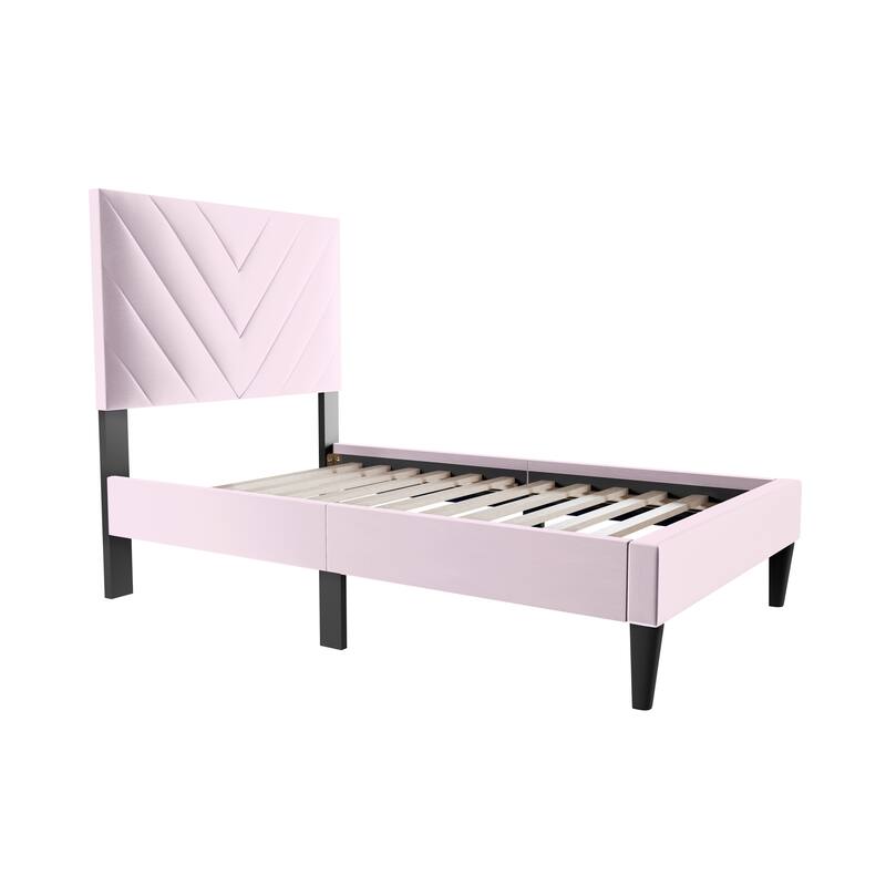 Light Pink Adjustable Headboard Twin Bed with Middle Support Legs - Cozy Finish!