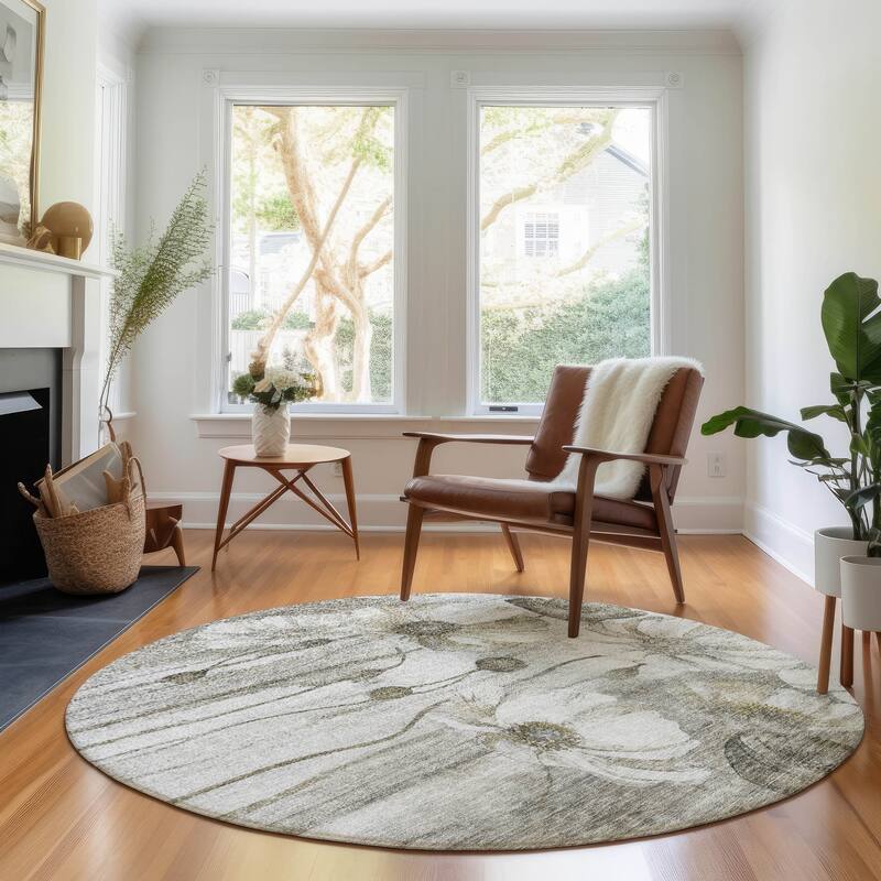 Premium Washable Super Soft Modern Floral Mayfield Rug - Taupe - 8' x 8'