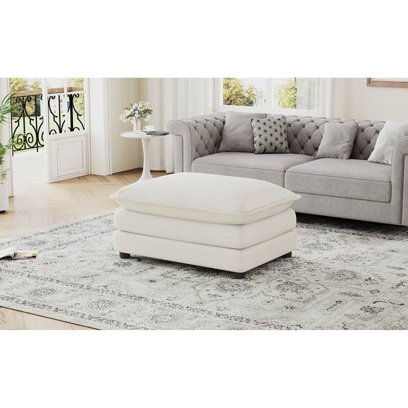 Roomfitters Dual-Layer Ottoman Footrest for Living Room, Plush Corduroy Fabric with Pocket Spring Seat, Beige