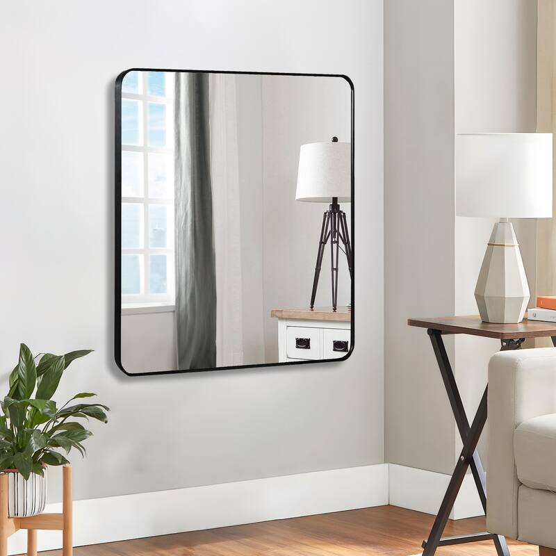 Inch Silver Metal Framed Rectangular Bathrrom Mirror for Wall. - Black - 30x30