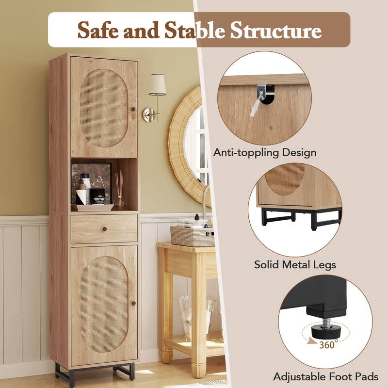 Costway 67" Tall Bathroom Cabinet with 2 Doors Open Compartment & - See Details