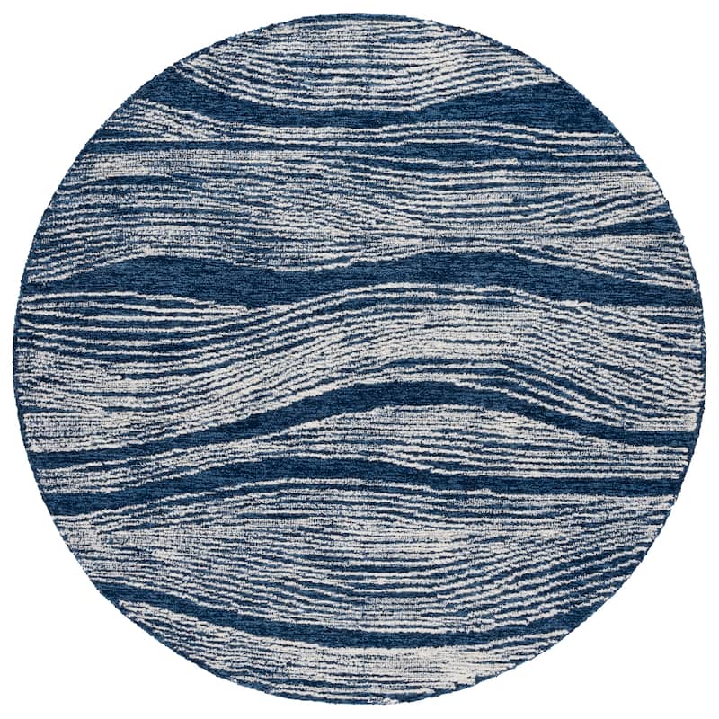 SAFAVIEH Handmade Metro Annarosa Modern Abstract Wool Rug - 6' Round - Navy/Ivory - Round