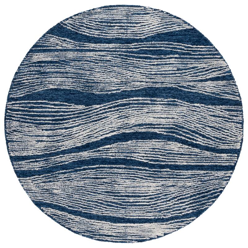 SAFAVIEH Handmade Metro Fetnete Modern Abstract Wool Rug - 6' Round - Navy/Ivory