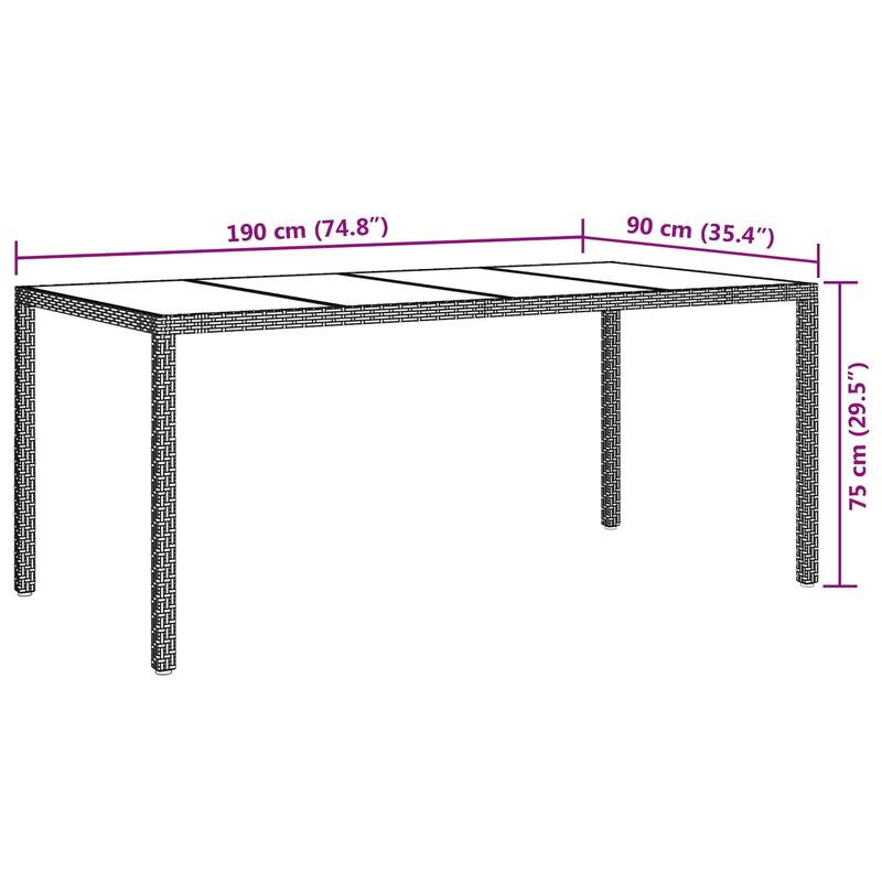vidaXL Patio Table 74.8" Tempered Glass and Poly Rattan Table Multi Colors - 74.8 x 35.4 x 29.5 in