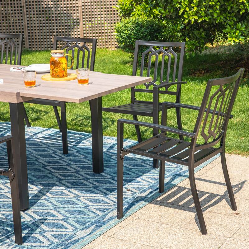 MAISON ARTS 7/9-Pieces Patio Dining Set with Metal Rectangle Expandable Table and Metal Stackable Chairs