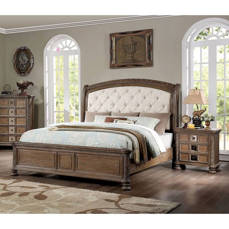 Transitional Rustic Natural 1pc Solid Wood Nightstand w/ 3 Drawers & Bronze Knobs for Bedroom