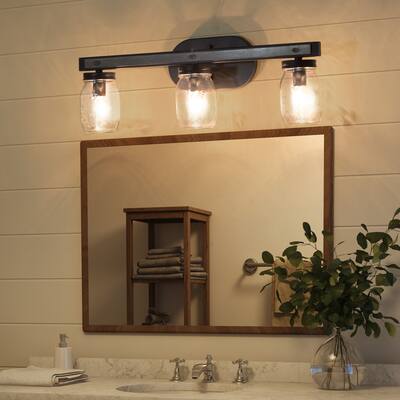 Modern Farmhouse 3-Light Bathroom Vanity Light Mason Jars Wall Lights - L21.5"x W5.5"x H 9"
