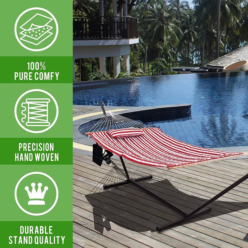 Outdoor Cotton Rope Hammock with 12FT Steel Stand