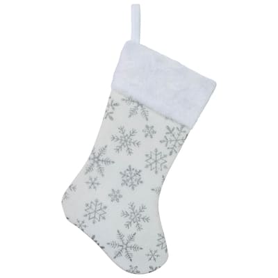 19" White and Silver Snowflakes Christmas Stocking