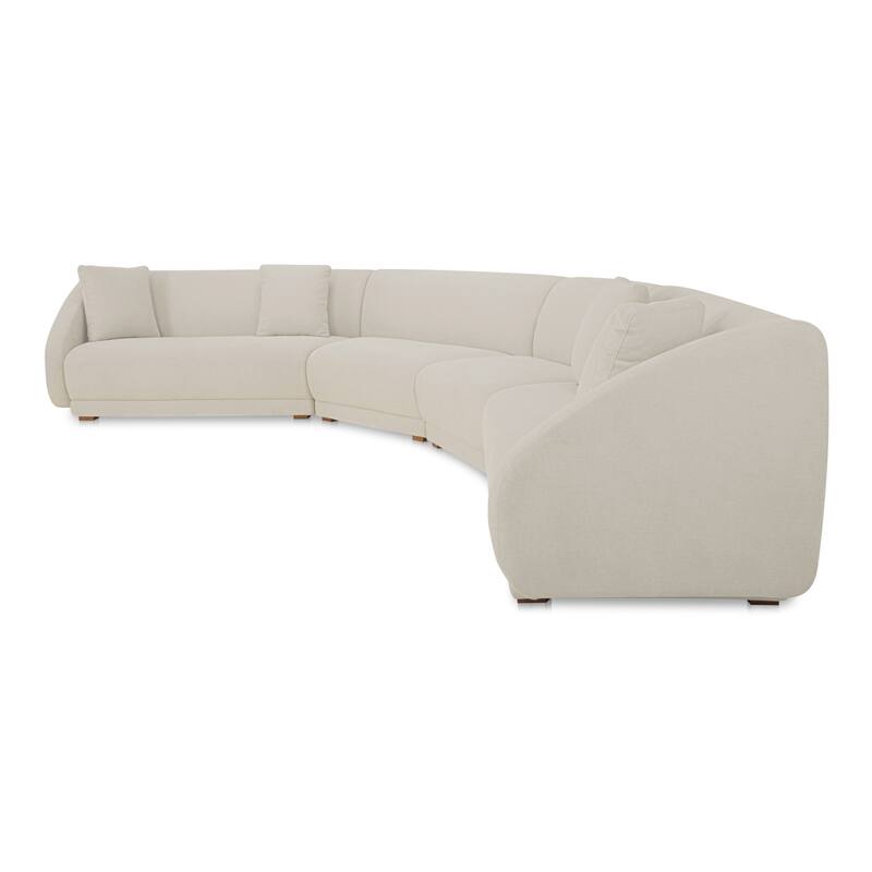 NADAAL STUDIOS Solace 4 Piece Modular Sectional, Angled Sides, Sloped Arms, Plinth Base, Four Toss Cushions, White