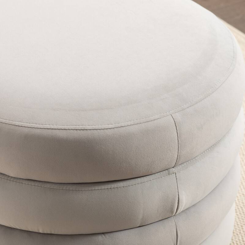 Velvet Fabric Storage Round Ottoman Footstool With Wooden Shelving