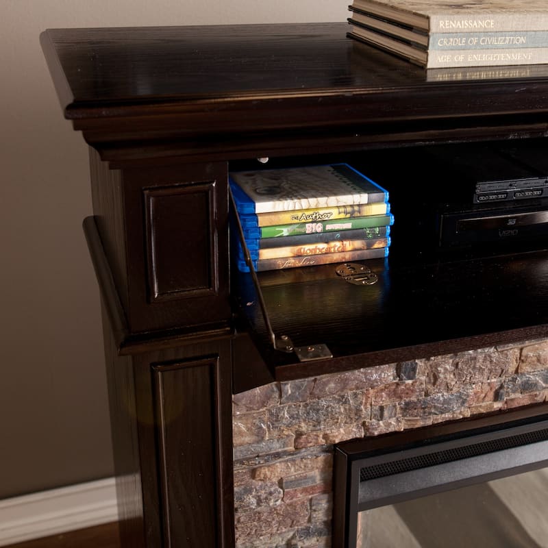 SEI Furniture Ebony Convertible Corner Electric Media Fireplace with Faux Stone Mantel