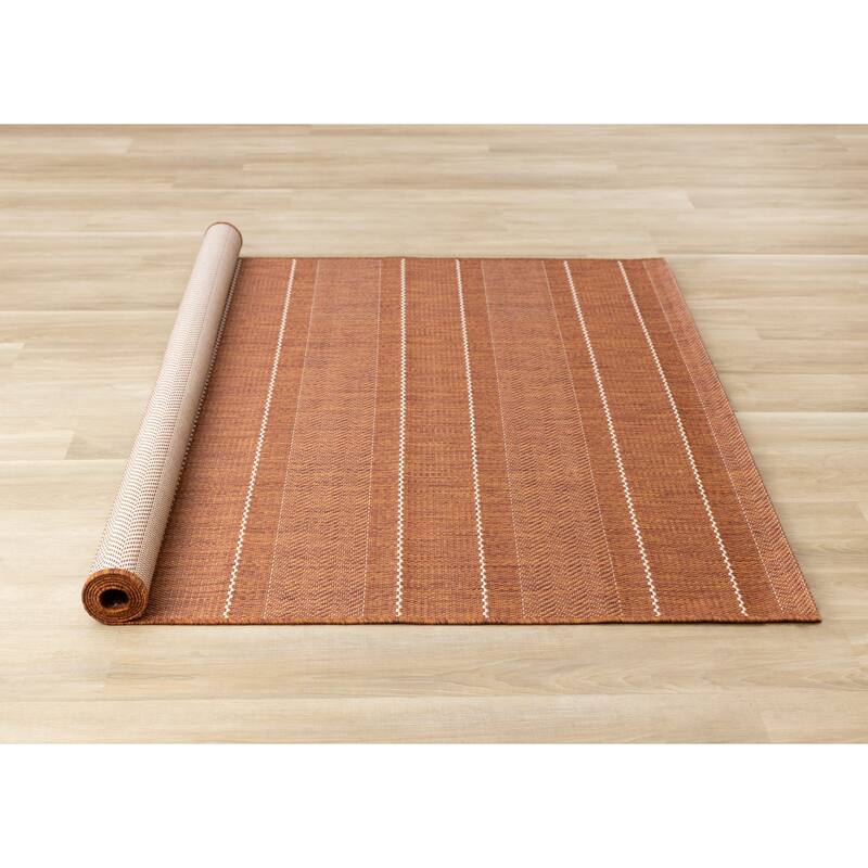 Jackson Collection - Orange Cream Striped Rust Indoor/Outdoor Area Rug