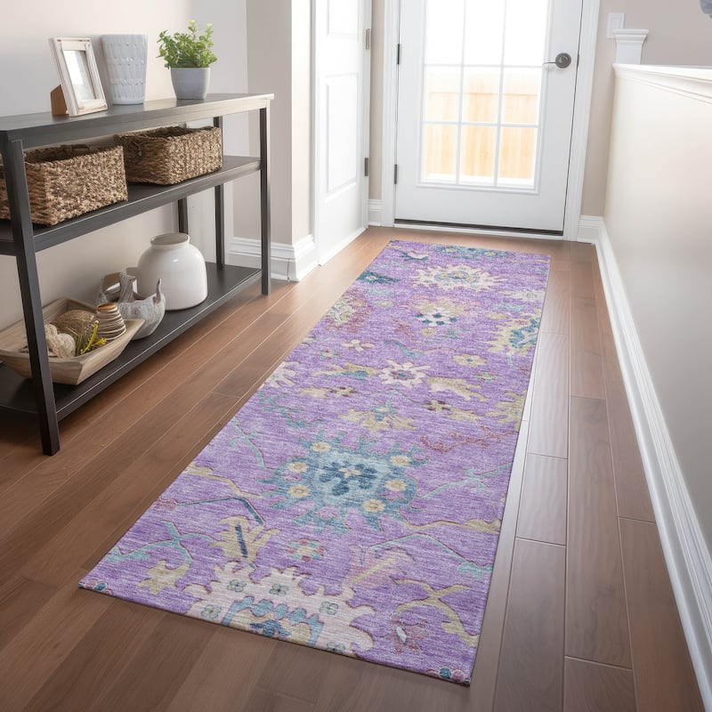 Machine Washable Indoor/ Outdoor Causal Traditional Chantille Rug - Purple - 2'3" x 7'6"