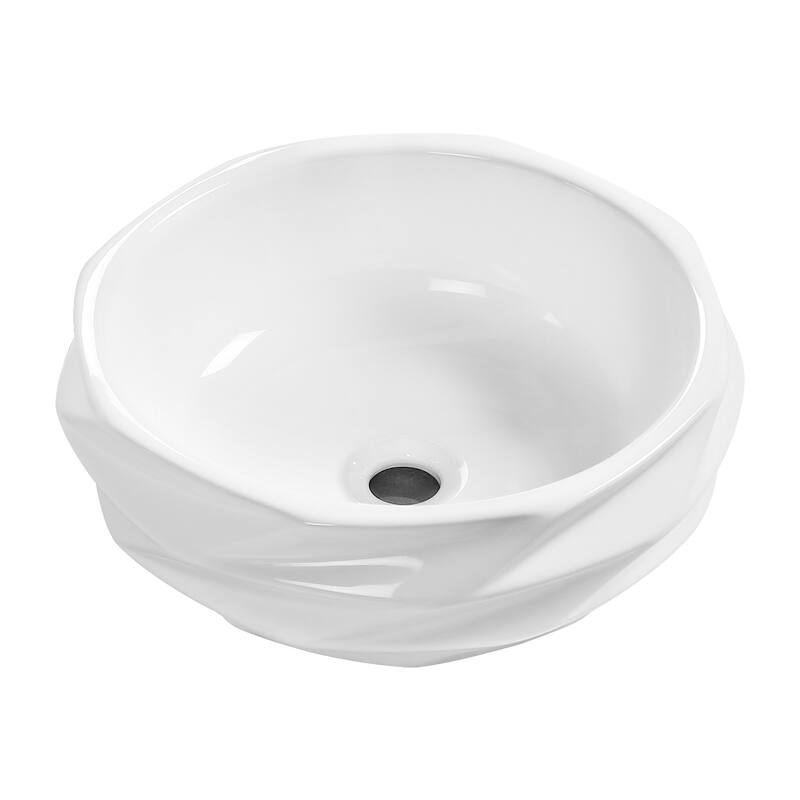 GDFStudio - Arlo Artistry Compact Modern Textured Ceramic Vessel Sink with Bas Relief Surface, No Drain and Faucet Hole - Milk White - Round