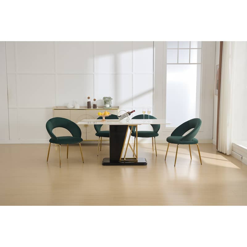 Velvet Dining Chairs with Curved Backrest and Metal Legs, kitchen Chair with Adjustable Foot Nails for Dining Room