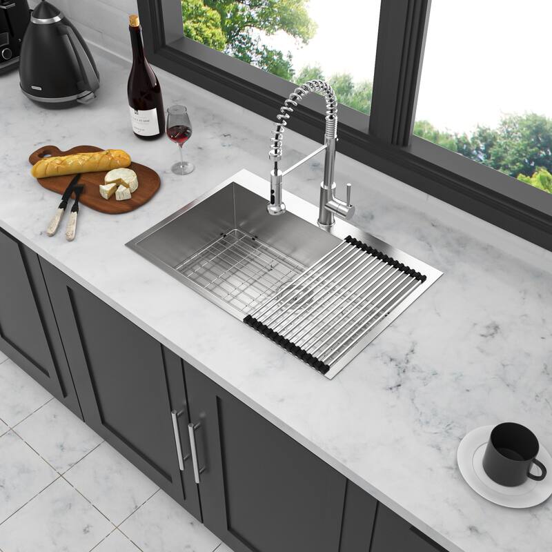 Drop-In 16 Gauge Single Bowl Stainless Steel Kitchen Sink in Brushed Nickel