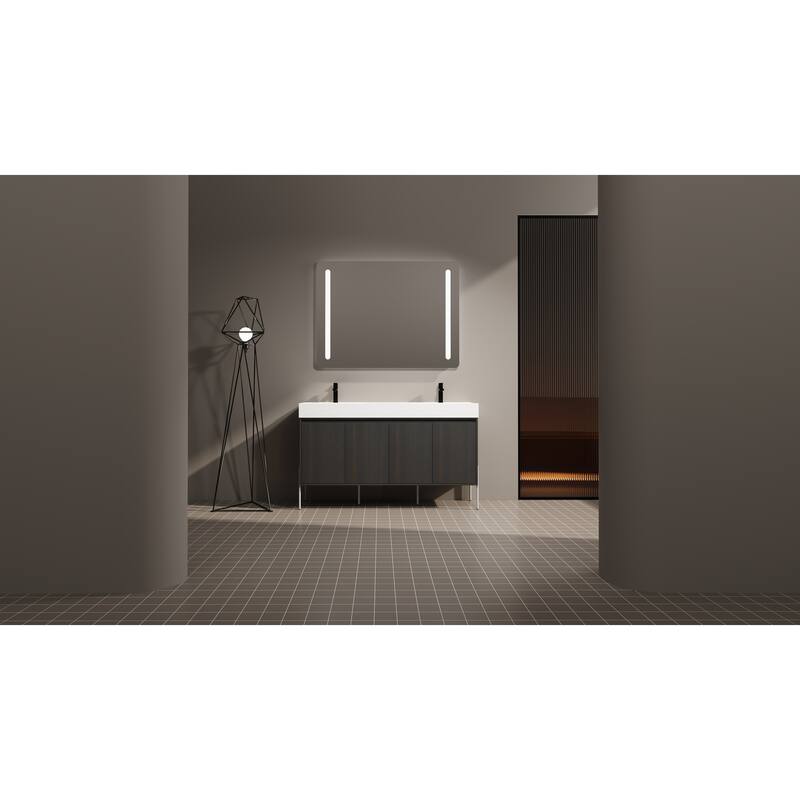 GDFStudio - Sydney Modern Freestanding Bathroom Vanity Cabinet with Double Resin Sink & 4-Soft Closing Doors - 60"