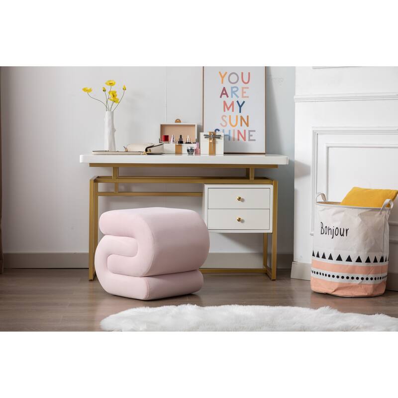S-shape Velvet Fabric Ottoman Makeup Stool Footstool
