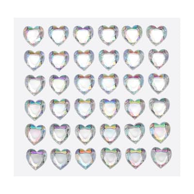 144 Pcs Heart Rhinestone 10mm Self Adhesive Gems Stickers White